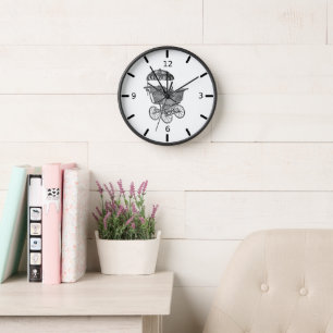 Vintage Baby Buggy Nursery Wood Wall Clock