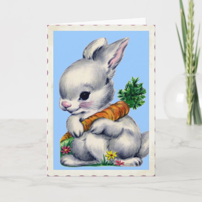 Vintage Baby Bunny Valentine Holiday Card (Front)