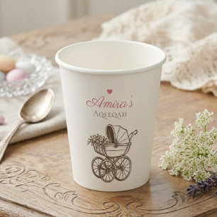 Vintage Baby Carriage Aqeeqah Islamic Baby Girl Pa Paper Cups