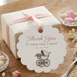 Vintage Baby Carriage Aqeeqah Thank You Scalloped  Favour Tags