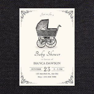 Vintage baby carriage baby shower invitation