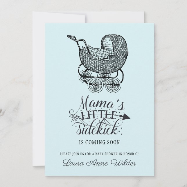 Vintage Baby Carriage Blue Boy Baby Shower  Invitation (Front)