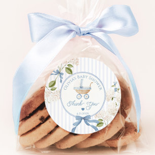 Vintage Baby Carriage French Stripes Thank you Classic Round Sticker