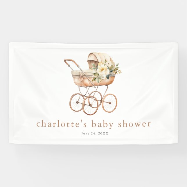 Vintage Baby Carriage Gender Neutral Baby Shower  Banner (Horizontal)