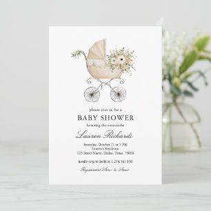 Vintage Baby Carriage Gender Neutral Baby Shower Invitation