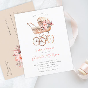Vintage Baby Carriage Gender Neutral Baby Shower Postcard