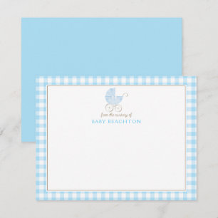 Vintage Baby Carriage Gingham Baby Boy Note Cards