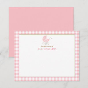 Vintage Baby Carriage Pink Gingham Baby Girl Invitation