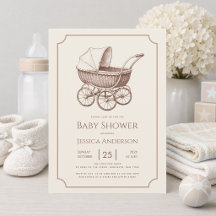 Vintage Baby Carriage Pram Brown Sepia Baby Shower