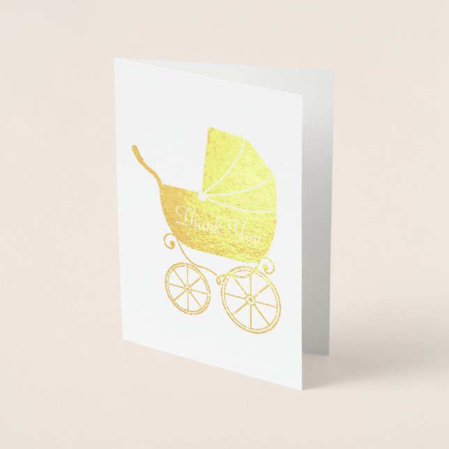 Vintage Baby Carriage Shower Beautiful Foil Card (Front)