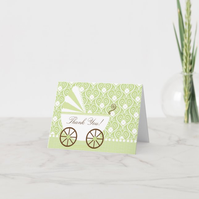 Vintage  Baby Carriage Thank You Note Card (Front)