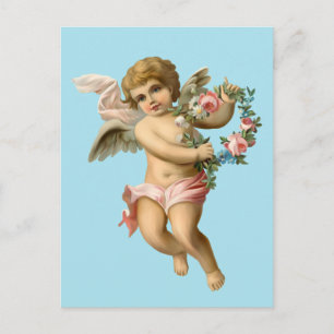 Vintage Baby Cherub with Flowers Postcard