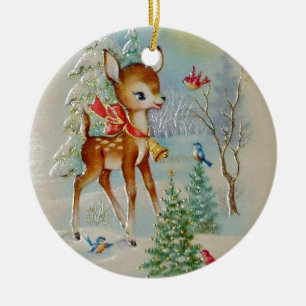 Vintage Baby Christmas Deer Ceramic Tree Decoration