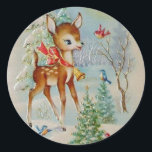 Vintage Baby Christmas Deer Classic Round Sticker<br><div class="desc">sticker</div>