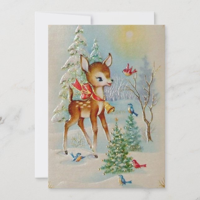 Vintage Baby Christmas Deer Holiday Flat Card (Front)