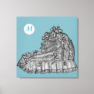 Vintage Baby Crib 2 Monogram 24x24 B Canvas Print