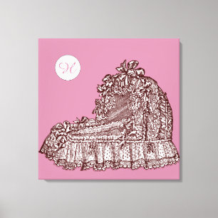 Vintage Baby Crib 2 Monogram P 24x24 Canvas Print