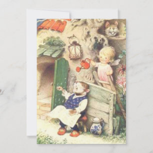 Vintage Baby Fantasy Fairy With Gophers Holiday Card