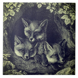 Vintage baby fox woodland tile