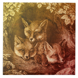 Vintage baby fox woodland tile