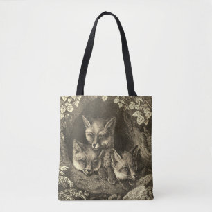 Vintage baby fox woodland tote bag