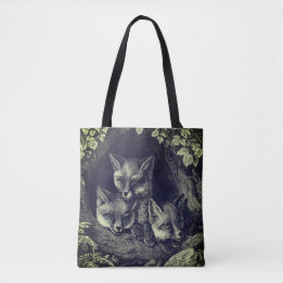 Vintage baby fox woodland tote bag
