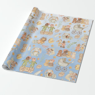 Vintage Baby & Friends First Birthday Party Wrapping Paper