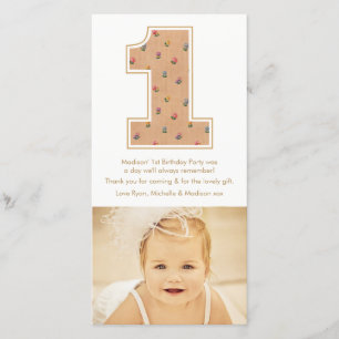 Vintage Baby Girl 1st Birthday Thank You PhotoCard