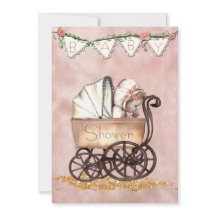 Vintage Baby Girl Baby Shower Invitation