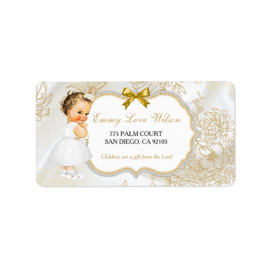 Vintage Baby Girl Baptism Gold White Address Label