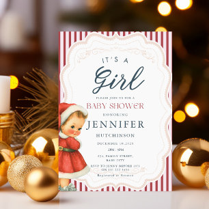 Vintage Baby Girl Christmas Baby Shower Invitation