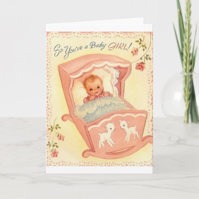 Vintage Baby Girl Congratulations Greeting Card (Front)
