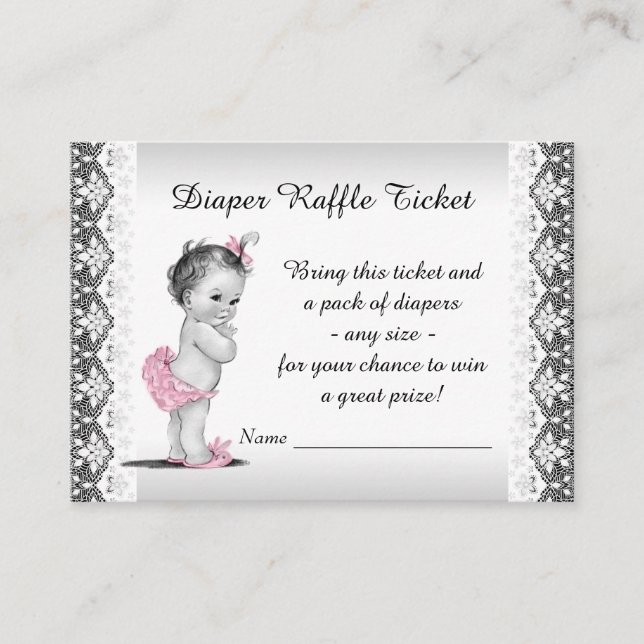Vintage Baby Girl Diaper Raffle Ticket Enclosure Card (Front)