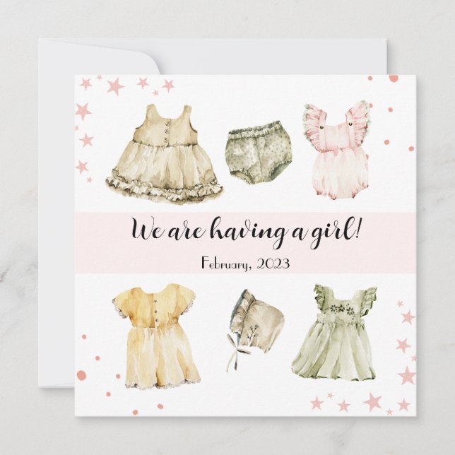 Vintage baby girl dresses with cute announcement (Front)