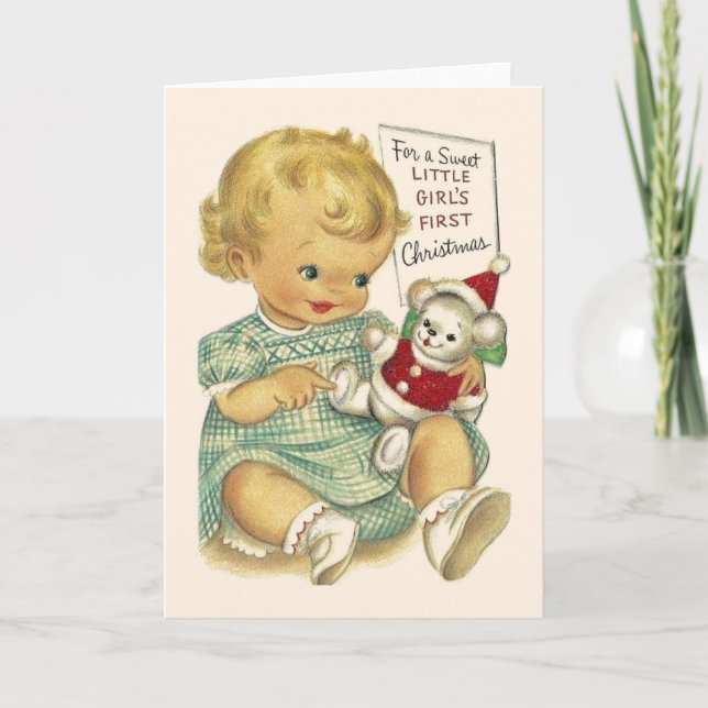 Vintage Baby Girl First Christmas Card (Front)