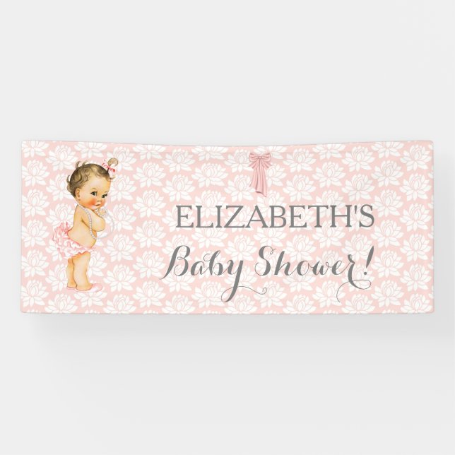 Vintage Baby Girl Pink White & Grey Banner (Horizontal)