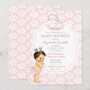 Vintage Baby Girl Pink White & Grey Invitation