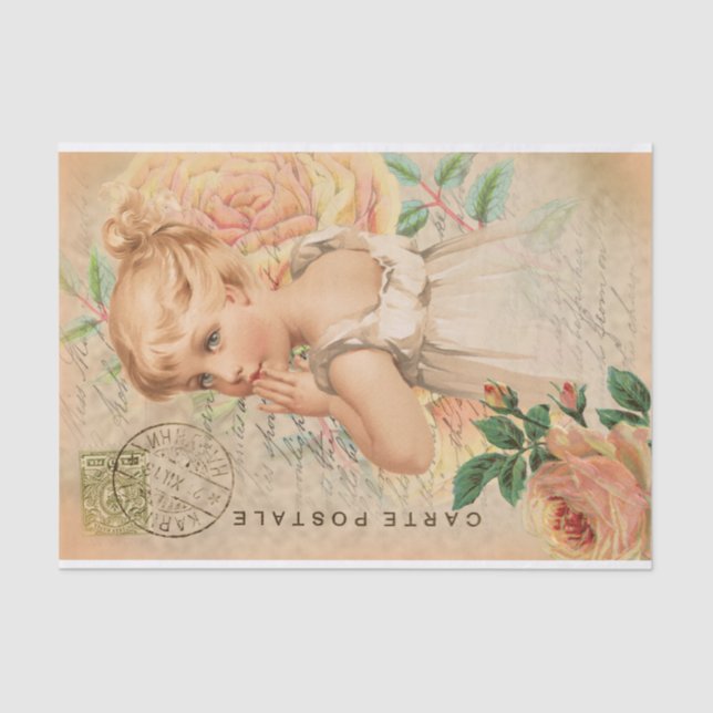 Vintage Baby Girl Postcard Decoupage Tissue Paper (Front)