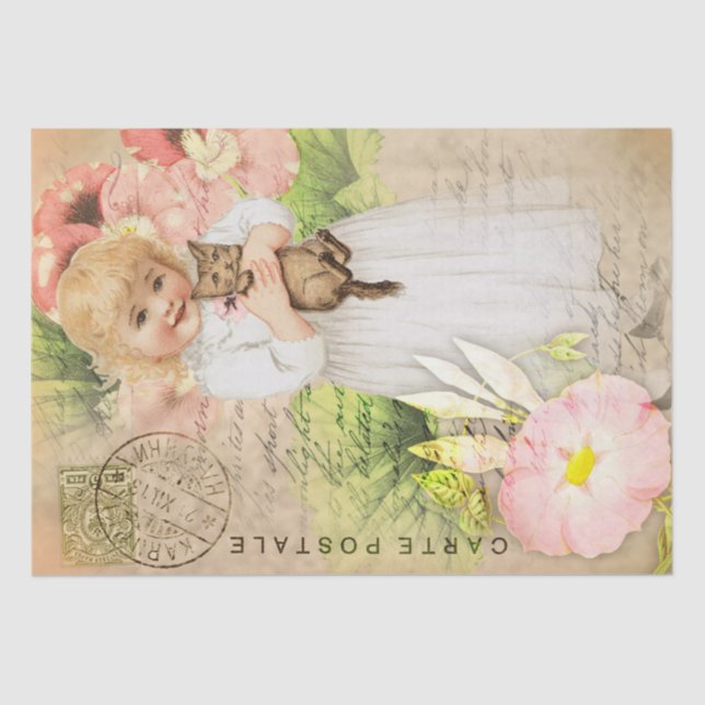 Vintage Baby Girl Postcard Decoupage Tissue Paper (Front)