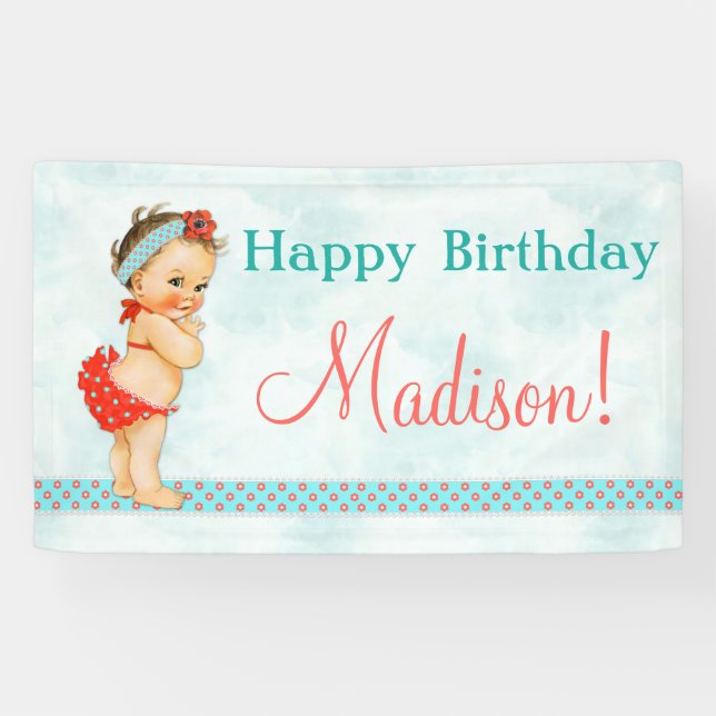 Vintage Baby Girl Red Bathing Suit Banner (Horizontal)