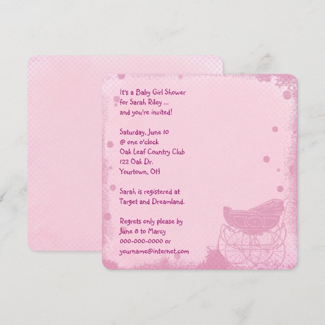 Vintage Baby Girl Shower Invitation (Front/Back)