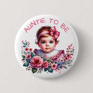 Vintage Baby Girl's Baby Shower   Aunt to be 6 Cm Round Badge
