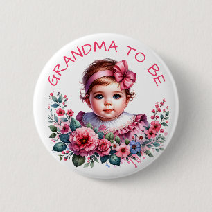 Vintage Baby Girl's Baby Shower   Grandma to be 6 Cm Round Badge