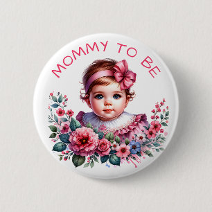 Vintage Baby Girl's Baby Shower Mom to be 6 Cm Round Badge