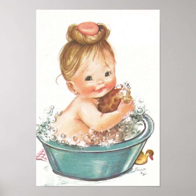 Vintage Baby in Bathtub Poster (Front)