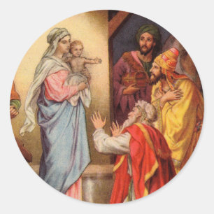 Vintage Baby Jesus and the 3 Kings Classic Round Sticker