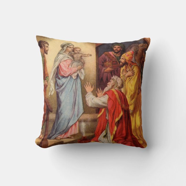 Vintage Baby Jesus and the 3 Kings Cushion (Front)