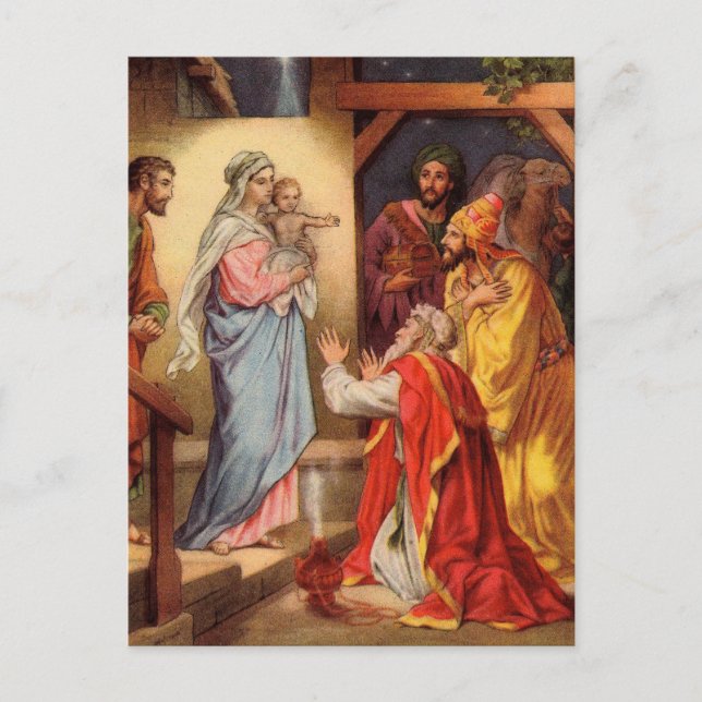 Vintage Baby Jesus and the 3 Kings Postcard (Front)