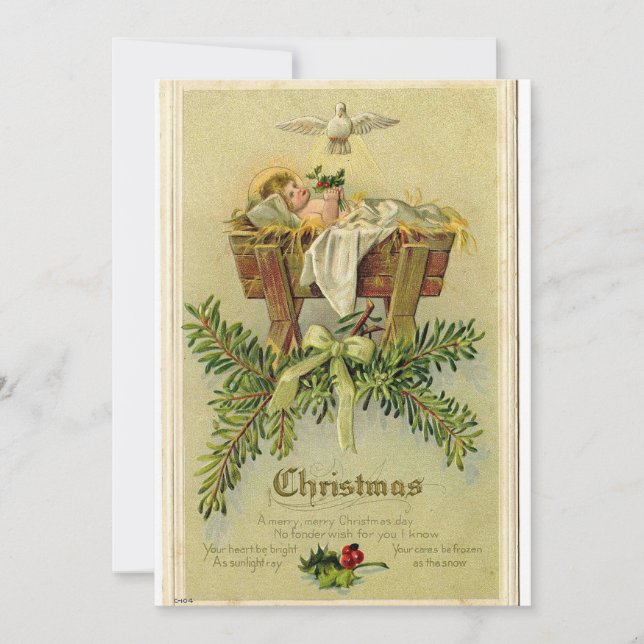 Vintage Baby Jesus in Manger Greeting Card (Front)