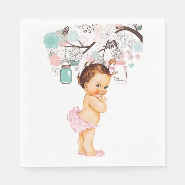 Vintage Baby Napkins with flowers and mason jars (Front)